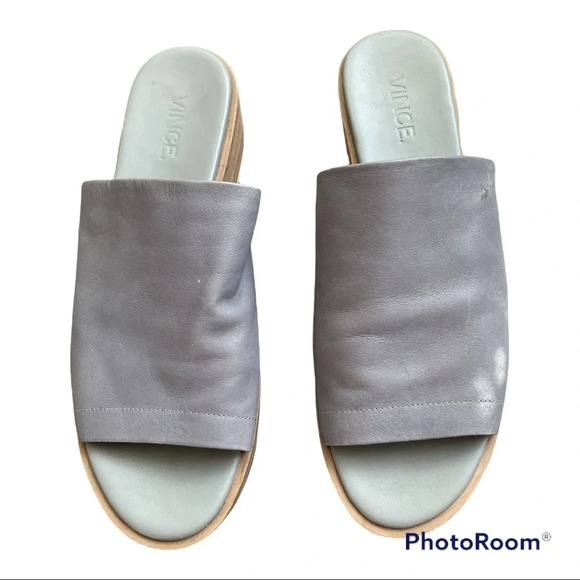 VINCE Leather Platform Slides Sandals 9.5 SASKIA PLATFORM SLIDE SANDALS, TRUFFLE - Picture 4 of 14